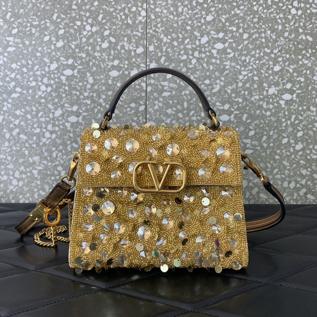 Valentino Garavani Vsling Mini Handbag Entirely Covered in Yellow Rhinestones